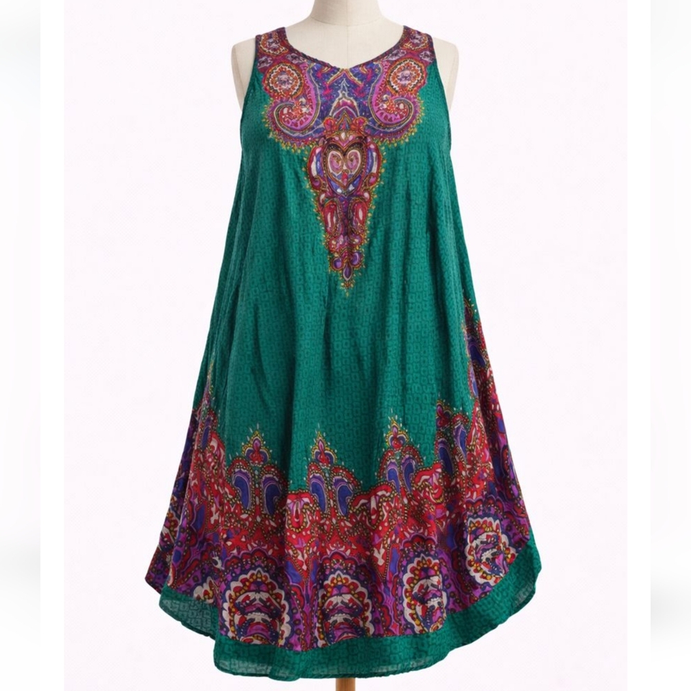 LADDI ONE SIZE TRAPEZE STYLE MIDI DRESS VINTAGE PAISLEY BOHO FESTIVAL LAGENLOOK